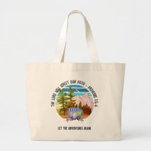 Family Summer Camping Christian Van Life Large Tote Bag
