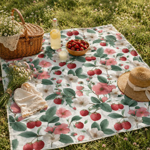 Family Summer Picnic Floral Berry Fleece Blanket