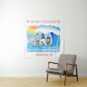 Family Summer Surfing Beach Vacation Photos Tapestry