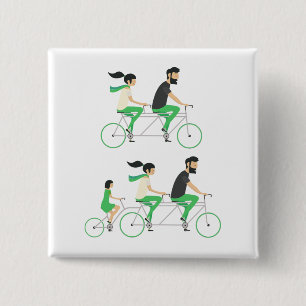 Family Tandem Bicycle Cycling 15 Cm Square Badge