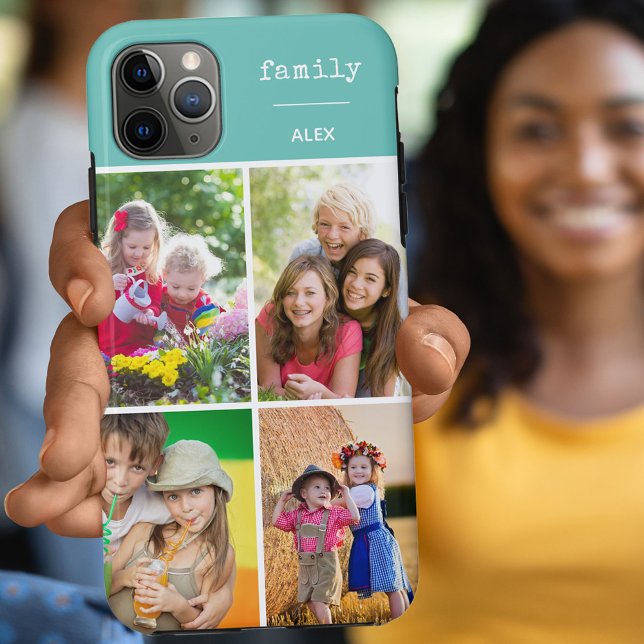 Family Teal 4 Photo Collage Custom Case-Mate iPhone Case (Creator Uploaded)