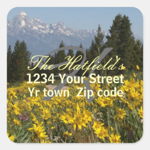 Family teton and sunflowers address label