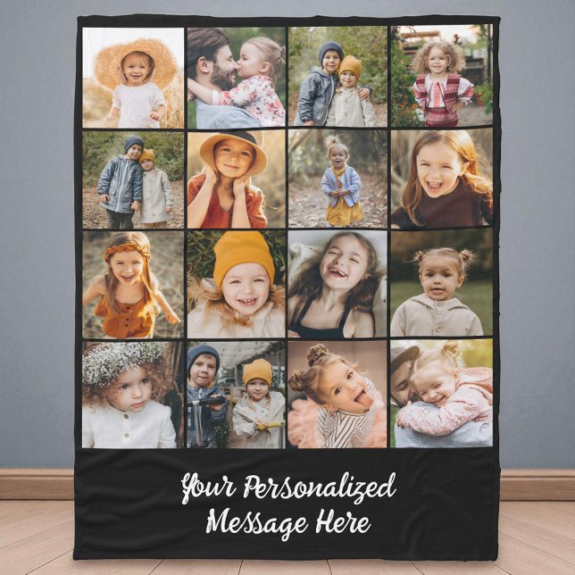 Family Text Modern Customised 16 Photo Collage  Fleece Blanket (Creator Uploaded)