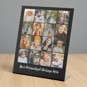 Family Text Modern Customised 16 Photo Collage  Pedestal Sign