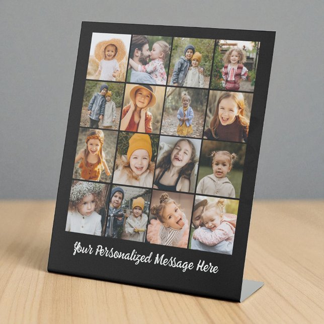 Family Text Modern Customised 16 Photo Collage  Pedestal Sign (Creator Uploaded)