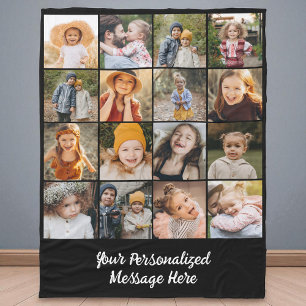 Family Text Modern Customized 16 Photo Collage  Fleece Blanket