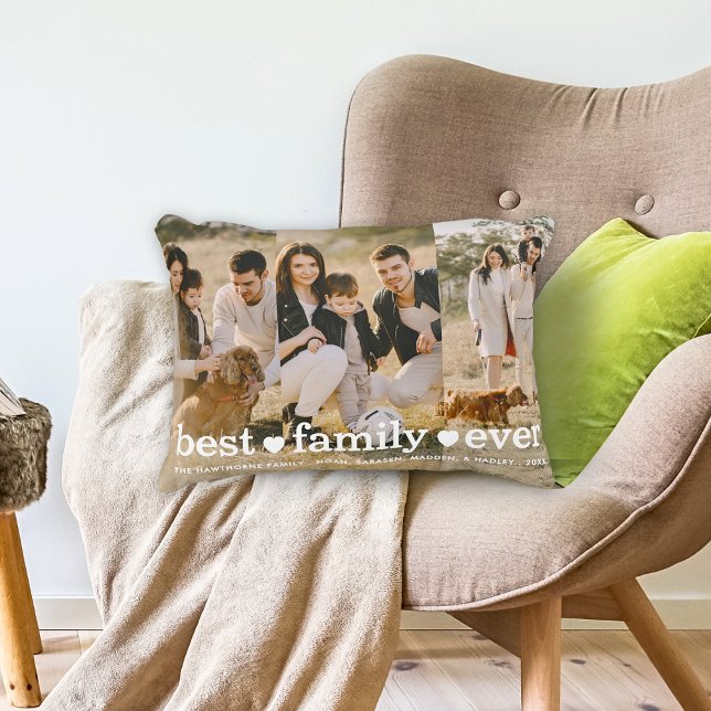 Family Text Overlay Best Family Ever Photo Collage Decorative Cushion (Creator Uploaded)