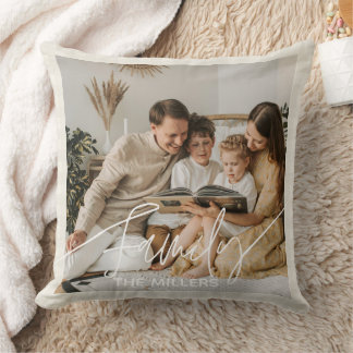 Family Text overlay boho classy Throw Pillow