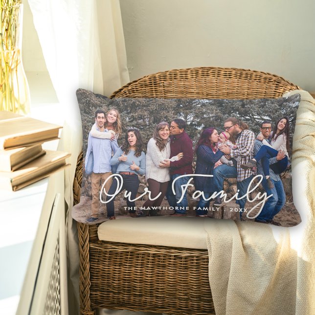 Family Text Overlay Photo Script Typography Lumbar Cushion (Creator Uploaded)