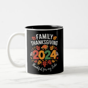 Family Thanksgiving 2024 Thankful For My Tribe  Two-Tone Coffee Mug