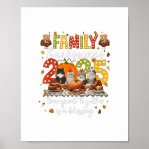 Family Thanksgiving Cats Dinner Feast Vintage Crew Poster