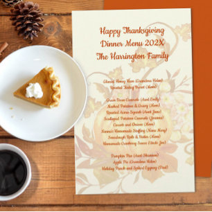 Family Thanksgiving Dinner Menu Ecru Orange