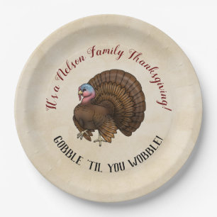 Family Thanksgiving "Gobble "til you wobble!" Paper Plate