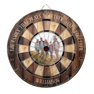 Family That Plays Personalised Rustic Wood Photo Dartboard