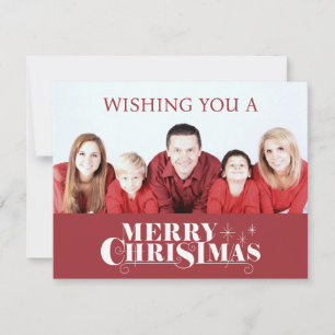 Family themed red Merry Christmas wish design Holiday Card