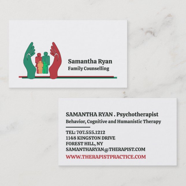 Family Therapy Care Design, Psychotherapist Business Card (Front/Back)