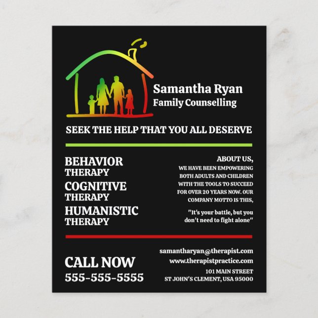 Family Therapy Logo, Psychotherapist, Therapy Flyer (Front)