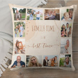 Family Time Organic Shapes Neutral 12 Square Photo Cushion<br><div class="desc">Create your own photo pillow with 12 of your favourite pictures. The trendy abstract design of organic shapes, brush strokes and splatters has a neutral colour palette in shades of cream beige sand and copper. It is lettered with the wording "family time is the best time" in skinny font typography...</div>