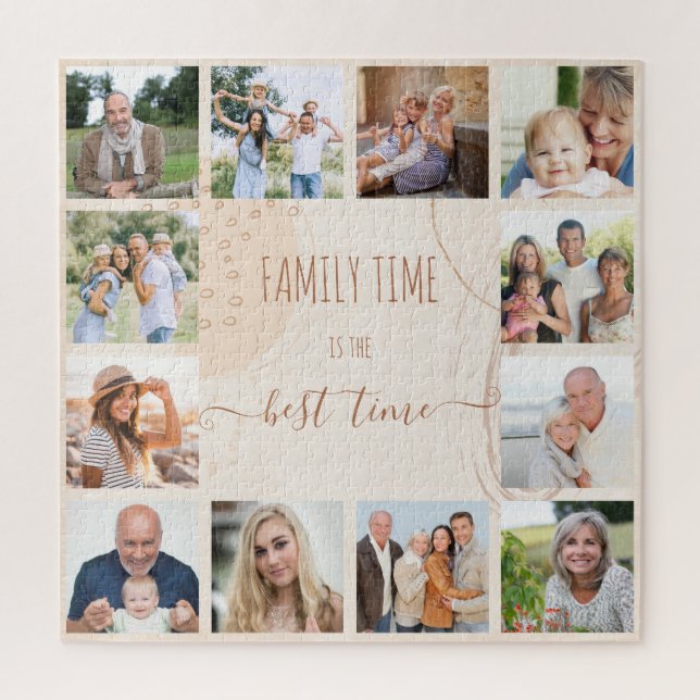 Family Time Quote Organic Shapes 12 Photo Jigsaw Puzzle (Vertical)