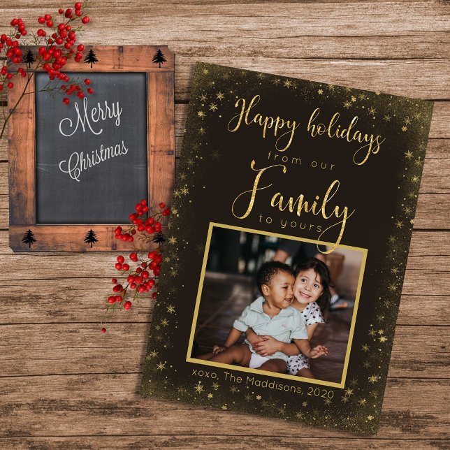 Family to Yours Photo Gold Snowflakes Happy Holiday Card (Creator Uploaded)
