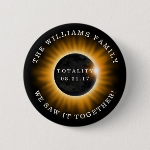 Family Totality Solar Eclipse Personalised 6 Cm Round Badge