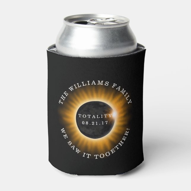 Family Totality Solar Eclipse Personalised Can Cooler (Can Front)