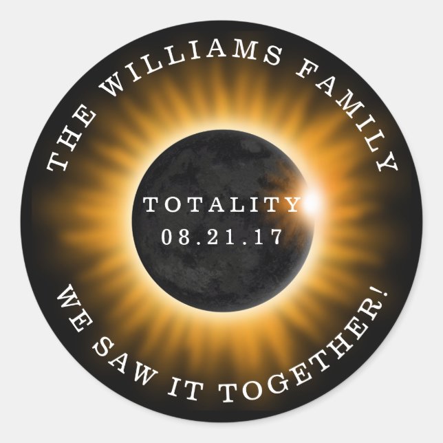 Family Totality Solar Eclipse Personalised Classic Round Sticker (Front)