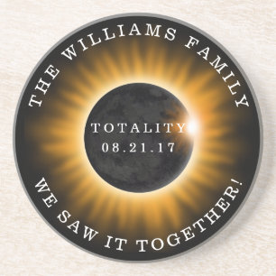 Family Totality Solar Eclipse Personalised Coaster