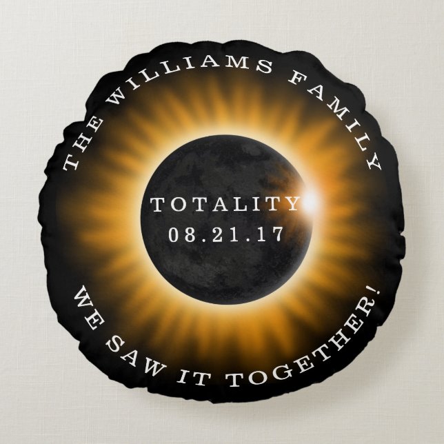 Family Totality Solar Eclipse Personalised Round Cushion (Front)