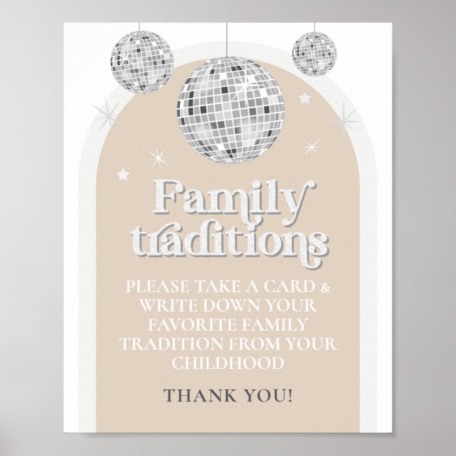 Family Traditions Game Sign Disco Ball Baby Shower (Front)