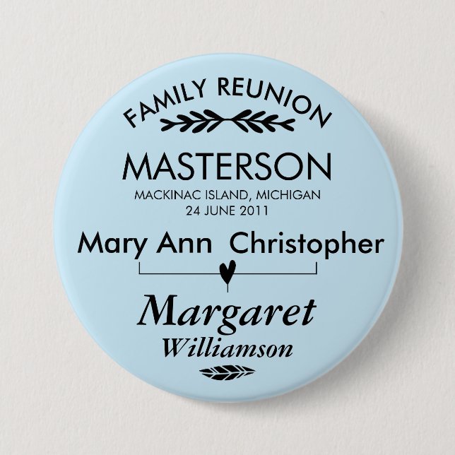Family Tree Connection Reunion Button (Front)