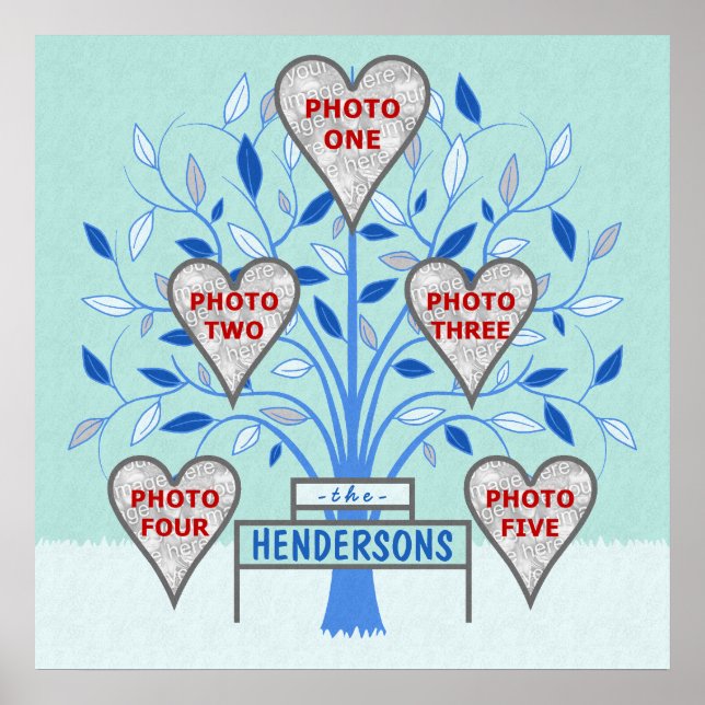 Family Tree Custom 5 Photo Collage Winter Frost Poster (Front)