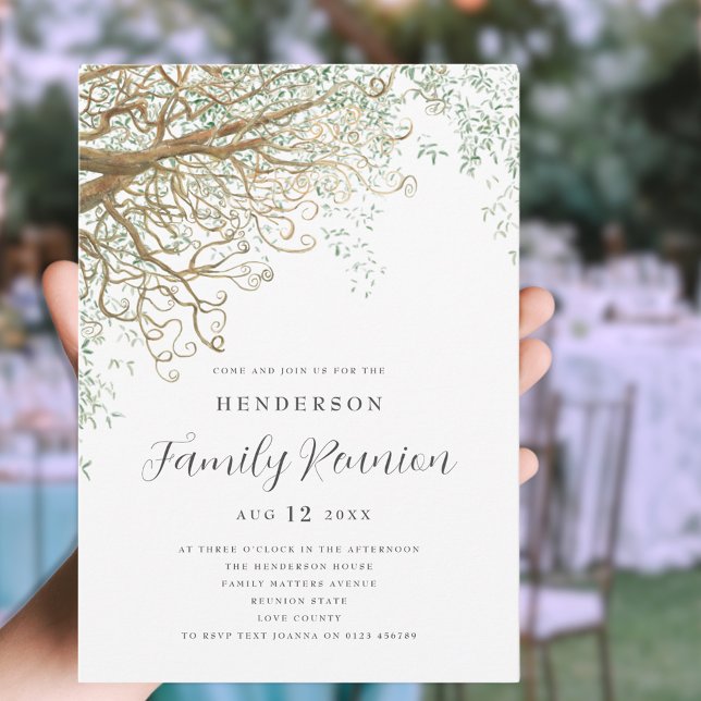 Family Tree Family Reunion  Invitation (Family tree family reunion summer party invitation Watercolor elegant modern script )