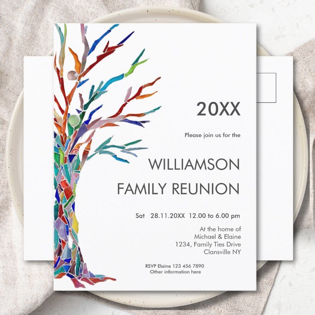 Family Tree Family Reunion Rainbow Family Tree Invitation Postcard (Creator Uploaded)