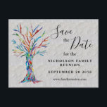 Family Tree Family Reunion Save The Date Announcement Postcard<br><div class="desc">Invite your family to Save the Date for their Family Reunion with this unique announcement postcard. It features a colourful mosaic family tree on a grey background. Easily customisable. Use the Design Tool to change the text size, style, or colour. Because we create our artwork you won't find this exact...</div>