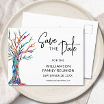 Family Tree Family Reunion Save The Date  Announcement Postcard<br><div class="desc">Ask your family to save the date for your Family Reunion with this stylish and colourful announcement postcard.
It features a mosaic family tree.
Easily customisable.
Original Mosaic & Watercolor © Michele Davies.</div>