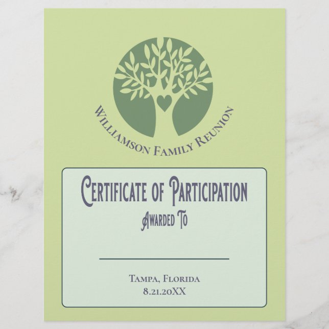 Family Tree Love Certificate of Participation Flyer (Front)