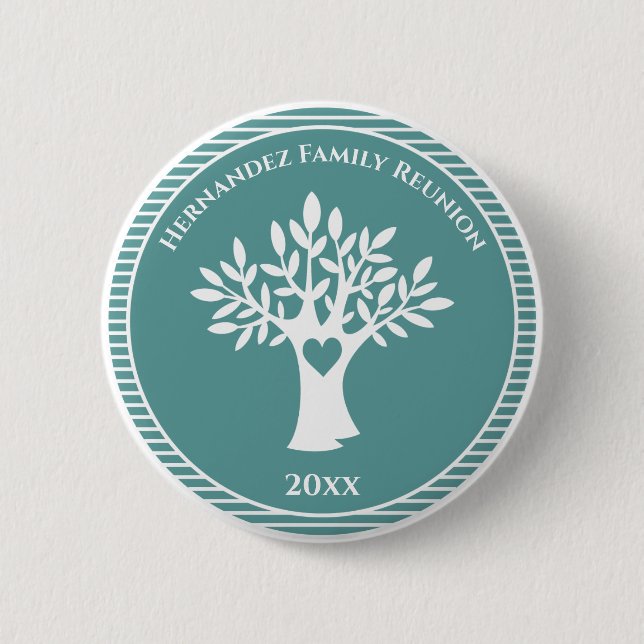 Family Tree Love Heart Family Reunion Blue Green 6 Cm Round Badge (Front)