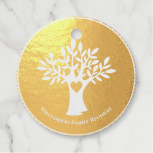 Family Tree Love Heart Reunion Gold Award Favour Tags