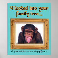Family Tree Monkey Funny Print Poster Sign Humour