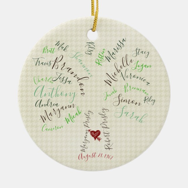 Family Tree Ornament, Custom Grandparents Gift, Ceramic Tree Decoration (Front)