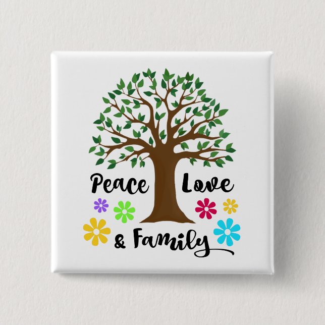 Family Tree Peace Love Family Reunion Gift 15 Cm Square Badge (Front)