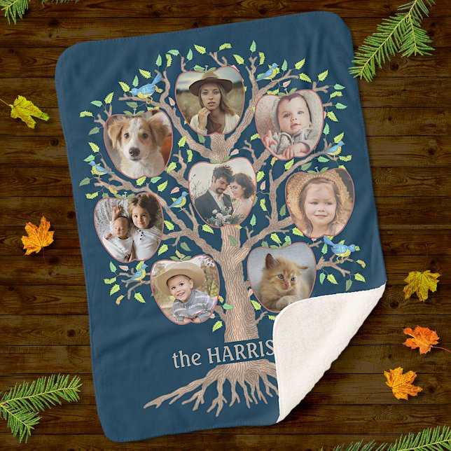 Family Tree Photo Collage 8 Pictures Name Dk Blue Sherpa Blanket (Creator Uploaded)