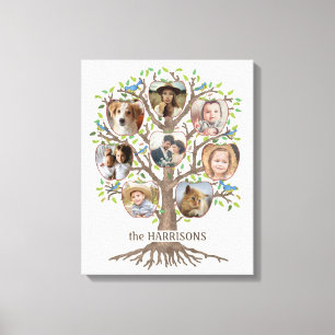 Family Tree Photo Collage 8 Pictures Name Lt Beige Canvas Print