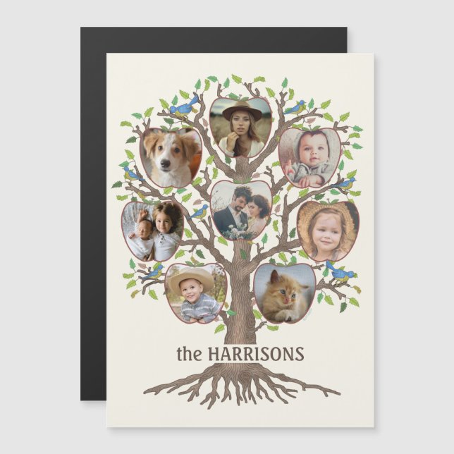 Family Tree Photo Collage 8 Pictures Name Lt Beige Magnetic Invitation (Front/Back)
