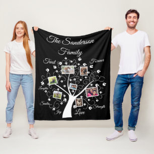 Family Tree Photo Collage Template Fleece Blanket