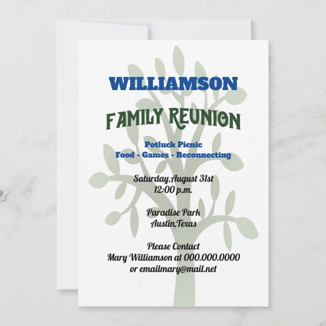 Family Tree Reunion Gathering Picnic Event Invitation (Front)