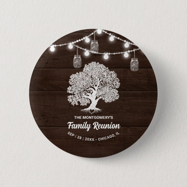 Family Tree String Lights Reunion Button Favour (Front)