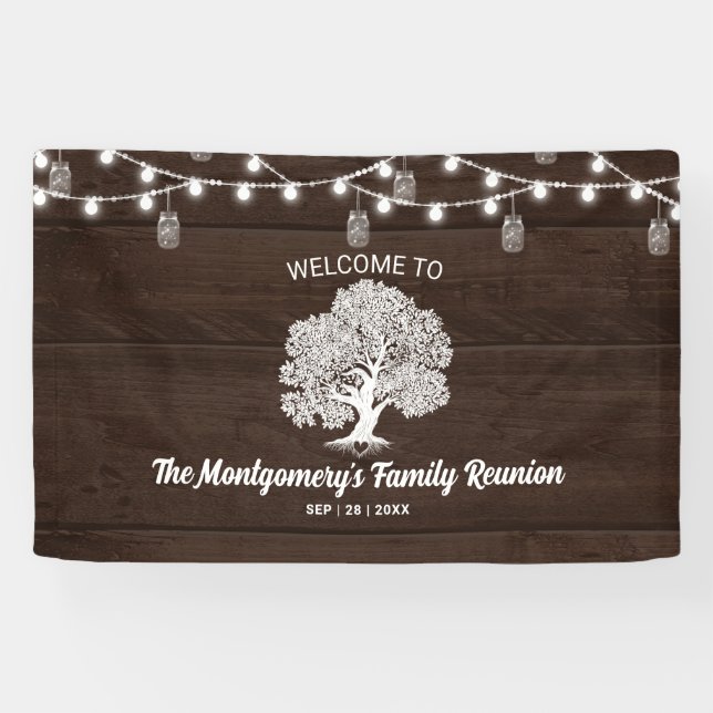 Family Tree String Lights Reunion Welcome Sign (Horizontal)