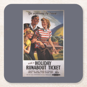Family Trio on Holiday Runabout Savings Square Paper Coaster